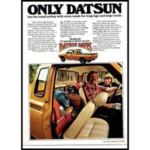 1977 Datson King Cab Pickup Truck Vintage Print Ad Camping Gear Coffee Wall Art
